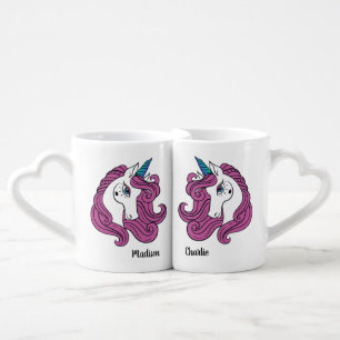 Cute Unicorns custom names couple's mug set