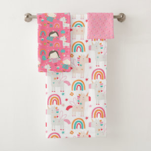 Cute Unicorns Fairies Girly Pattern Bath Towel Set