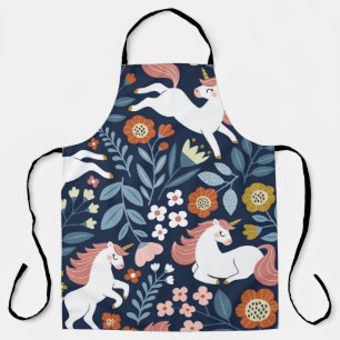 Cute Unicorns Floral Vintage Pattern Apron
