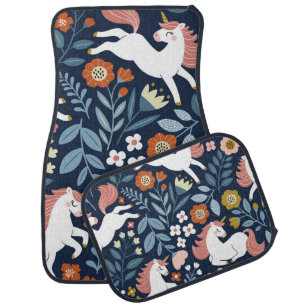Cute Unicorns Floral Vintage Pattern Car Floor Mat