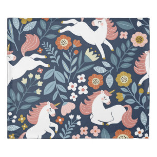 Cute Unicorns Floral Vintage Pattern Duvet Cover