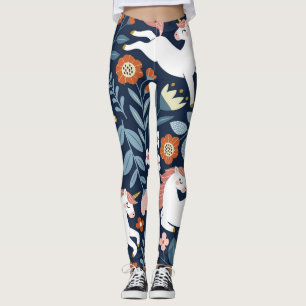 Cute Unicorns Floral Vintage Pattern Leggings
