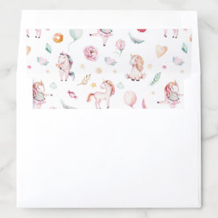 Cute unicorns, flower, and feathers baby shower envelope liner