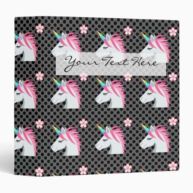 Cute Unicorns Flower Emoji Polka Dots Pattern Binder (Front/Spine)