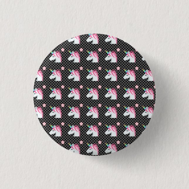 Cute Unicorns Flower Emoji Polka Dots Pattern Pinback Button (Front)