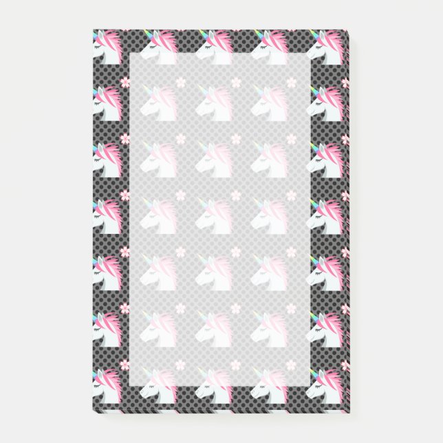 Cute Unicorns Flower Emoji Polka Dots Pattern Post-it Notes (Front)