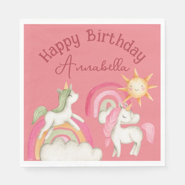 Cute Unicorns on Pink Napkins (Front)