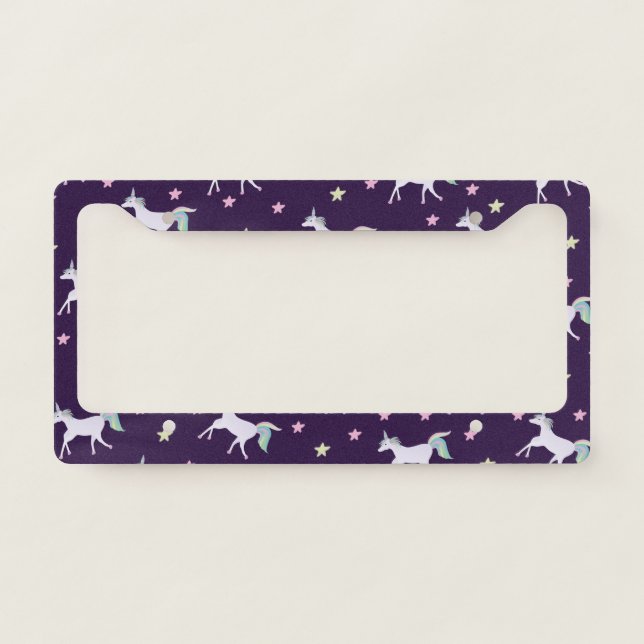 Cute Unicorns Pattern, Magical Horse Lovers License Plate Frame (Front)
