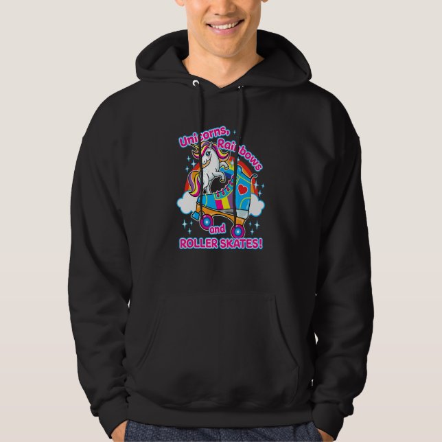 Cute Unicorns Rainbows And Roller Skates W Heart S Hoodie (Front)