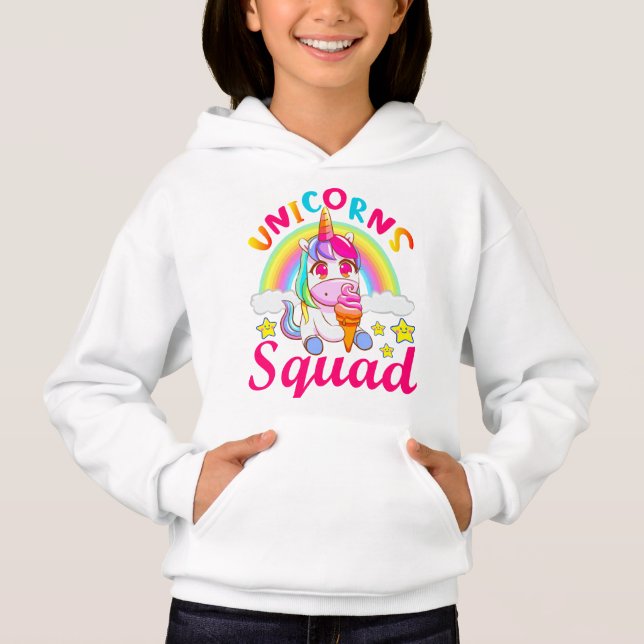 Cute Unicorns Squad Rainbow Ice-cream  Girls Hoodie (Front)