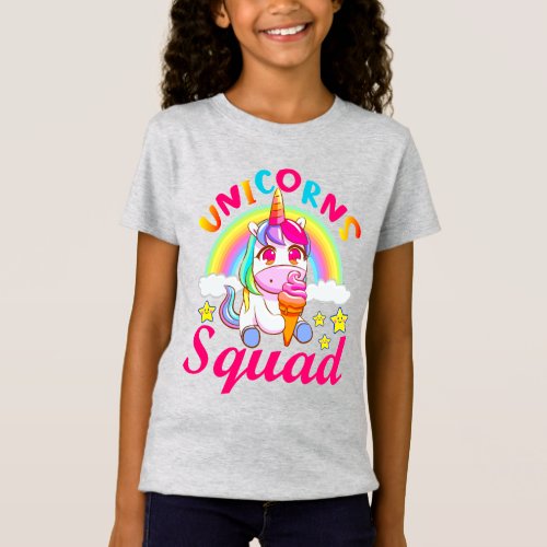 Cute Unicorns Squad Rainbow Ice_cream  Girls T_Shirt