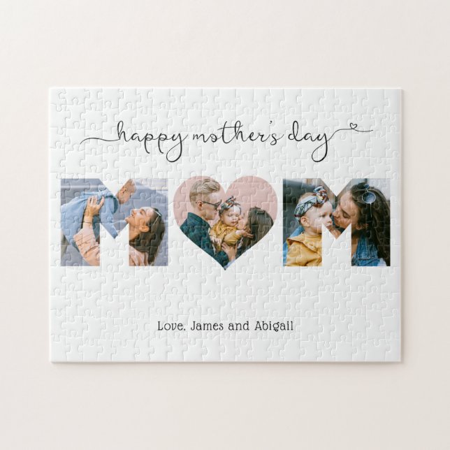 Cute Unique 3 Photo Heart Mom Happy Mother's Day Jigsaw Puzzle (Horizontal)