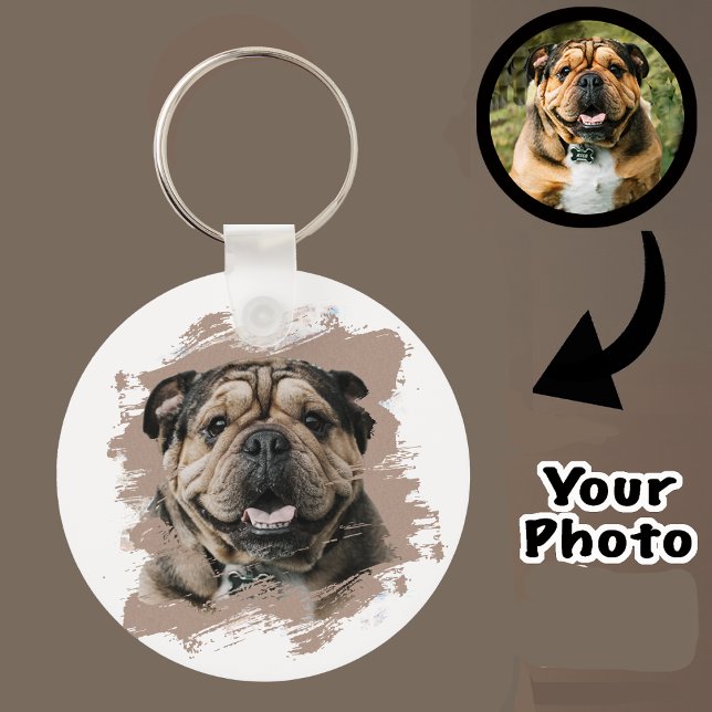 Cute Unique Bulldog or Your Photo Grunge Dog Mom   Keychain (Creator Uploaded)