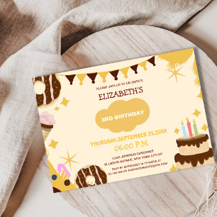 cute unique donut cake icecream kid's birthday invitation