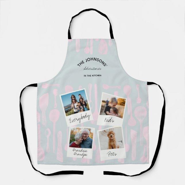 Cute Unique Family Collage Pictures Pink Utensils Apron (Front)