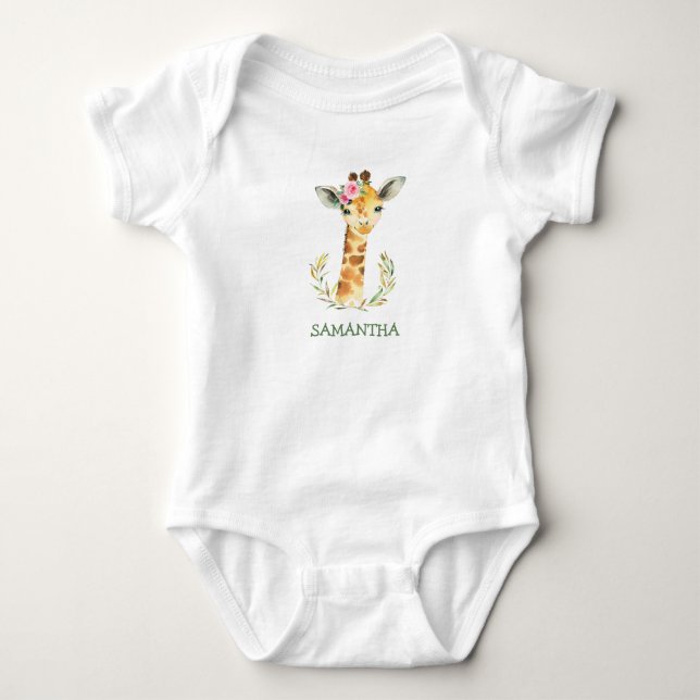 Cute unique giraffe boho and greenery girl or boy baby bodysuit (Front)