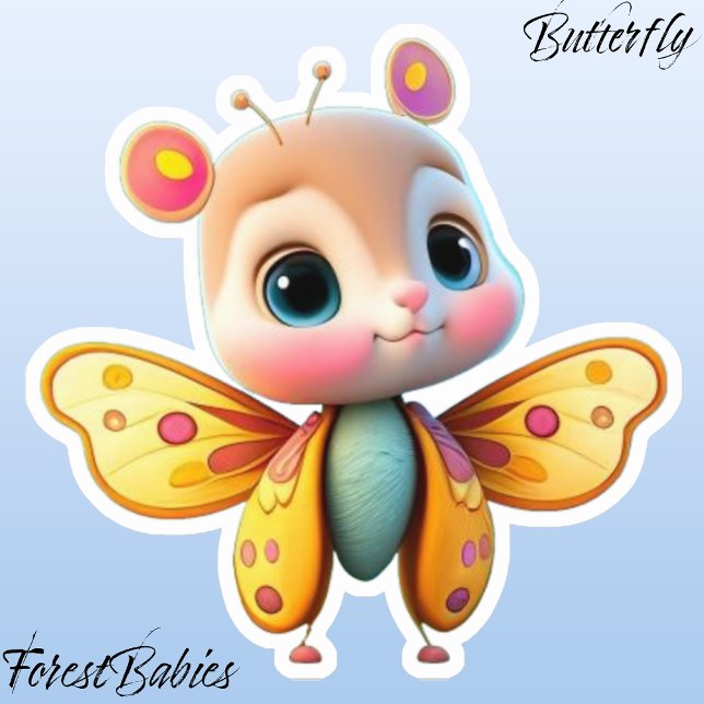 Cute Unique Girl Butterfly Cartoon Graphic Sticker (Butterfly ForestBabies Sticker)