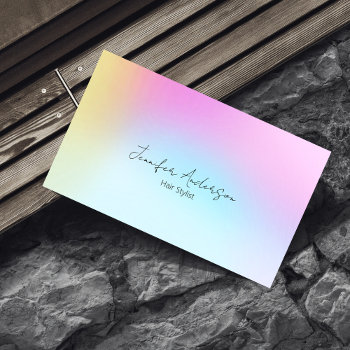 Cute Unique Holograph Pastel Rainbow Hair Stylist Business Card by TabbyGun at Zazzle