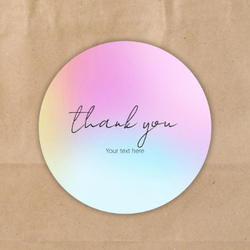 Cute Unique Holograph Pastel Rainbow Thank You Classic Round Sticker by TabbyGun at Zazzle