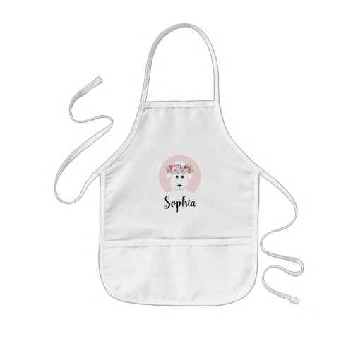 Cute Unique Lamb Watercolor Flowers Sheep Name Kids Apron