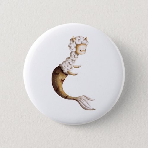 Cute unique llama with mermaid tail mer llama button