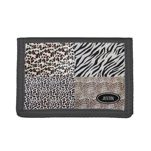 Cute Unique Mixed Leopard Zebra Animal Prints  Trifold Wallet
