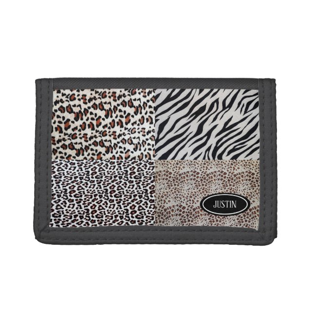Cute Unique Mixed Leopard Zebra Animal Prints  Trifold Wallet (Front)