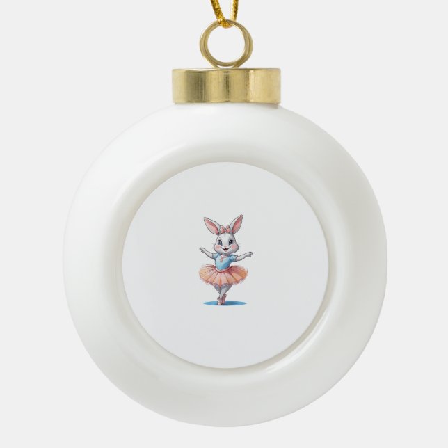 Cute Unique & Modern Bunny Rabbit Ballet & Balleri Ceramic Ball Christmas Ornament (Front)