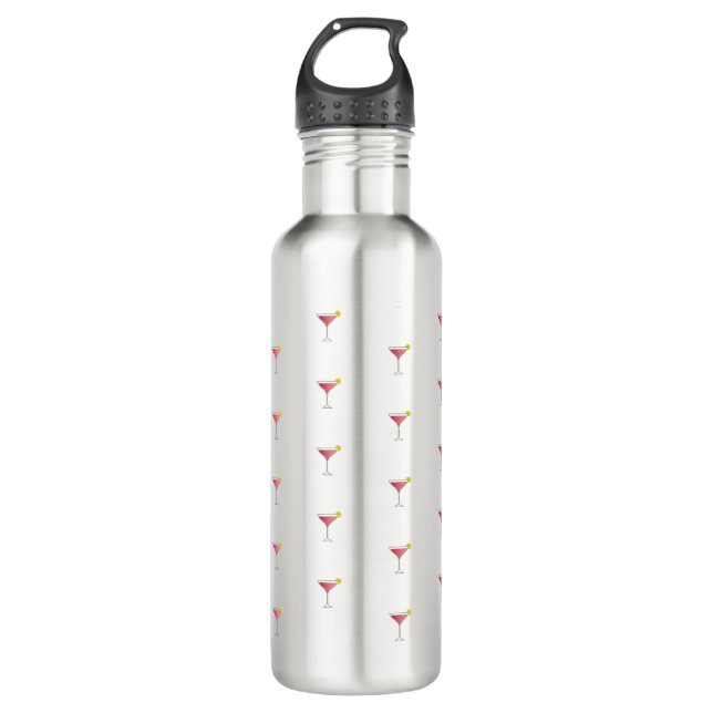 Cute Unique Pink Cocktail Pattern Custom Text Stainless Steel Water Bottle (Front)