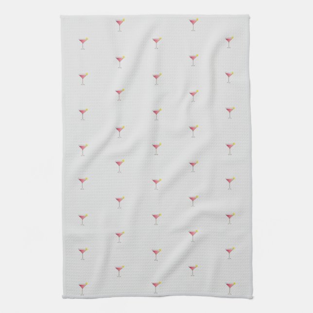 Cute Unique Pink Cocktail Pattern Gray Kitchen Towel (Vertical)