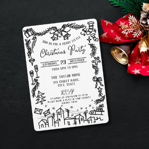 Cute Unique Whimsical Hand Drawn Christmas Party  Invitation