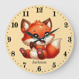 Cute unisex baby fox add name large clock