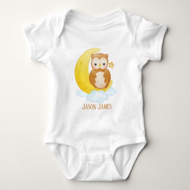 cute unisex baby owl add name baby bodysuit (Front)