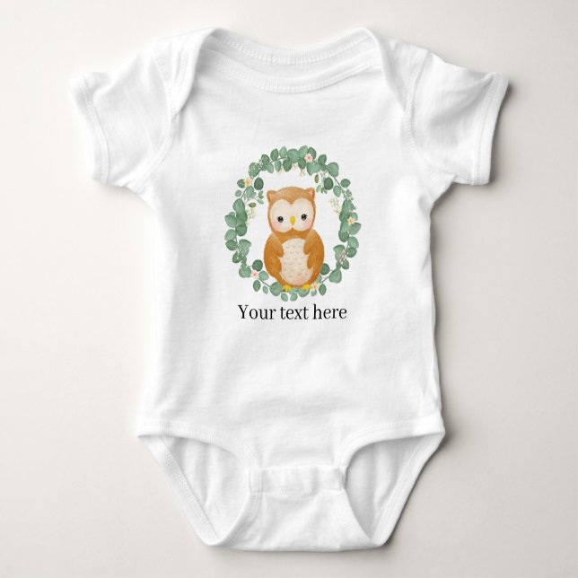 cute unisex baby owl add text baby bodysuit (Front)