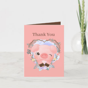 cute unisex baby pig add sentiment letterpress thank you card