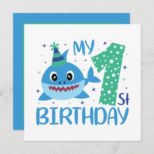 cute unisex baby shark First Birthday Invitation