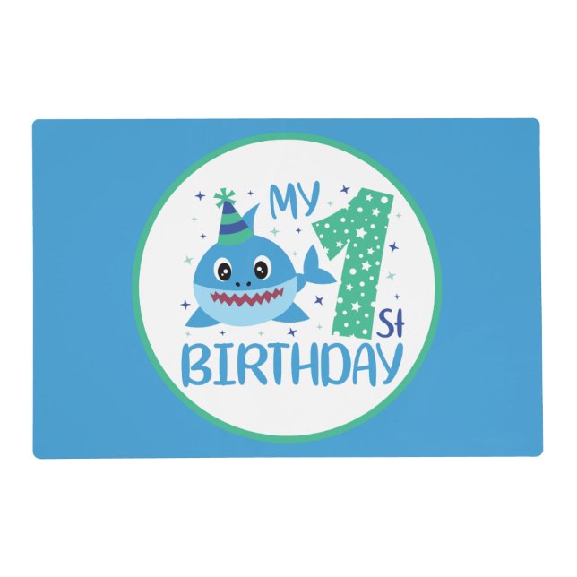 cute unisex baby shark First Birthday  Placemat (Front)