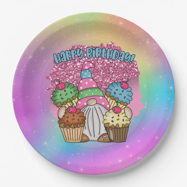 cute unisex Birthday gnome Paper Plates (Front)