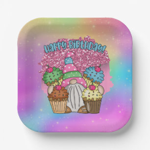 cute unisex Birthday gnome Paper Plates