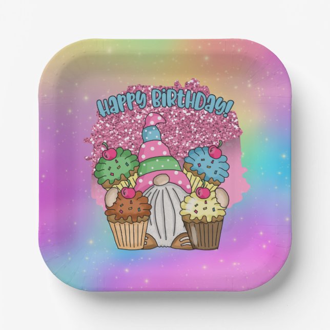 cute unisex Birthday gnome  Paper Plates (Front)