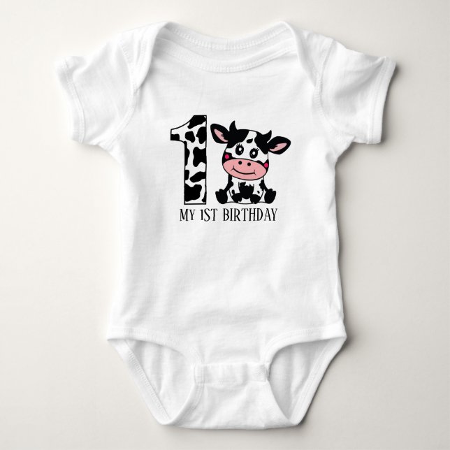cute unisex cow first Birthday  Baby Bodysuit (Front)