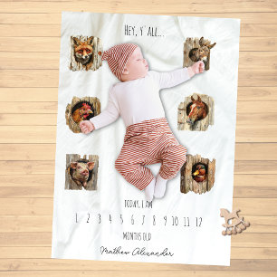 Cute Unisex Farm Animal Milestone Baby Blanket