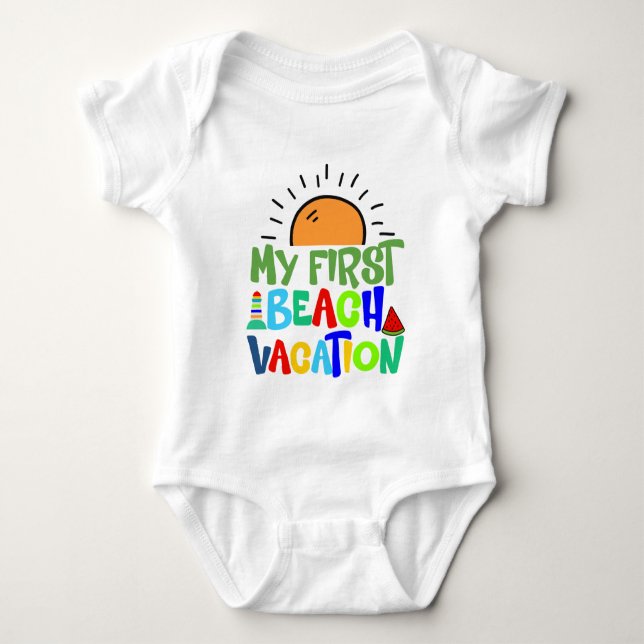 cute unisex first beach vacation  baby bodysuit (Front)