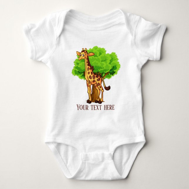 cute unisex giraffe add text baby bodysuit (Front)