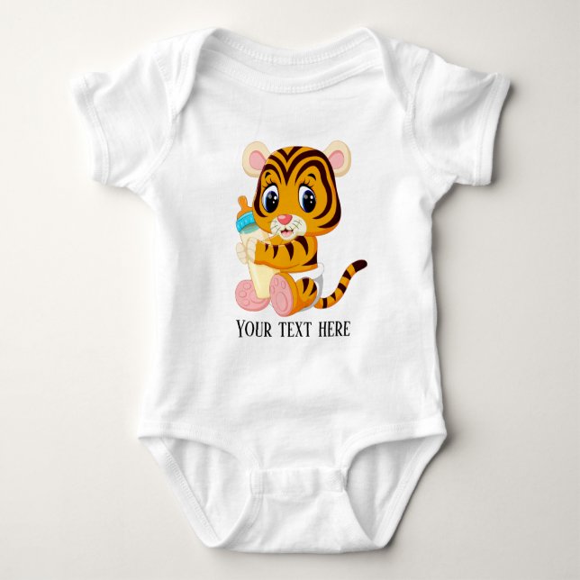 Cute unisex jungle tiger add text baby bodysuit (Front)