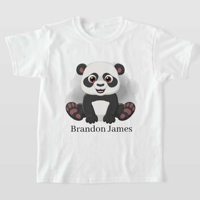 cute unisex kids add name panda bear  T-Shirt (Laydown)
