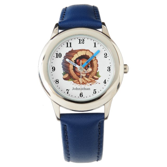 Cute unisex kids beaver lovers add name watch (Front)