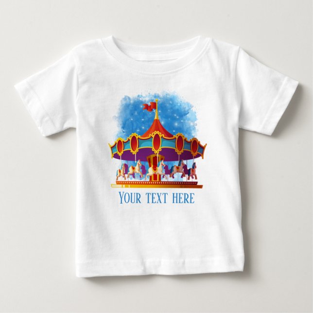 cute unisex kids carousel add text baby T-Shirt (Front)