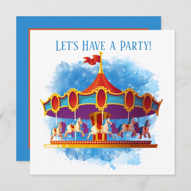cute unisex kids carousel add text invitation (Front/Back)