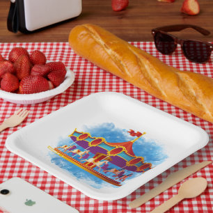 cute unisex kids carousel add text paper plates